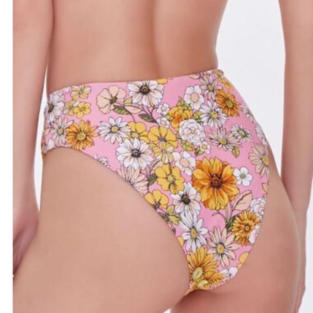 NWT Forever 21 pink floral print high leg cheeky bikini bottoms size medium - Picture 5 of 13